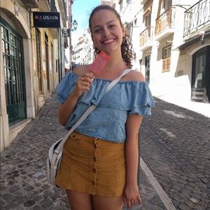 Zara Blue denim off the shoulder crop top